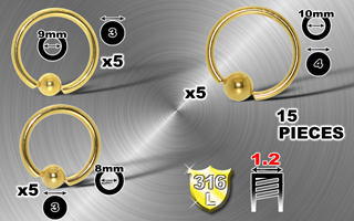 lot de 15 anneaux acier 1.2 mm acier 316 l anodise or