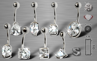 lot de 8 bananes argent 925. cristal zircon griffe barre acier 316 l (1.6x10) et boule acier (5)