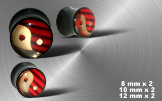 lot de 6 plugs acryliques, logo yin yan rouge et noir et dore- protection acrylique translucide - grands diametres