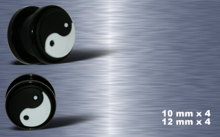 lot de 8 flesh tunnel vissables acrylic noir - logo ying yang en relief - diametres moyens