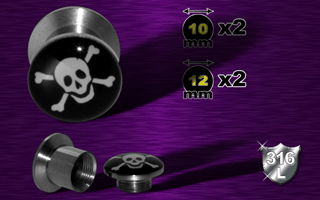 lot de 4 plugs acier 316 l coffret - logo pirate - protection acrylique