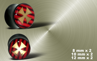 lot de 6 plugs acryliques, logo croix rouge et noir et dore- protection acrylique translucide - grands diametres