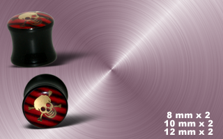 lot de 6 plugs acryliques, logo pirate rouge et noir et dore- protection acrylique translucide - grands diametres