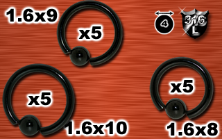 lot de 15 bcr acier anodise tit noir 1.6 - boule 4mm