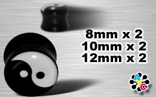 lot de 6 plugs acrylique noir logo ying yang- protection translucide