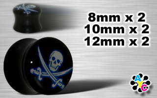 lot de 6 plugs acrylique noir logo pirate- protection translucide