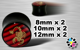 lot de 6 plugs acryliques, logo scorpions rouge et noir et dore- protection acrylique translucide