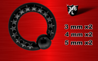 lot de 6 bcr acier 316 anodise noir - logo etoile grave au laser (double face) - boule clipable a la main.(systeme a ressort)