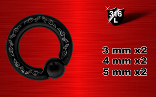 lot de 6 bcr acier 316 anodise noir - logo tribal grave au laser (double face) - boule clipable a la main.(systeme a ressort)