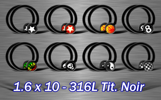 lot de 16 bcr (8 paires) acier anodise noir avec logo 6 mm sous protection acrylique