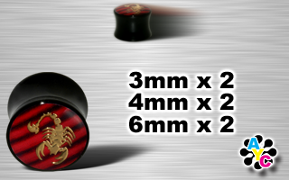 lot de 6 plugs acryliques, logo scorpions rouge et noir et dore- protection acrylique translucide