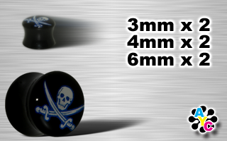 lot de 6 plugs acrylique noir logo pirate- protection translucide