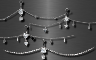lot de 4 bananes tour de taille acier 316l - cristal zircon serti - chaine rodium - tout strass serti - model identique a la photo -