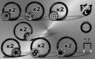 lot de 14 anneau acier anodise noir - logo grave au laser sur pastille recto verso. 1.2x10