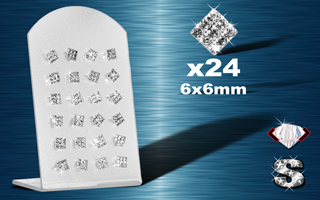 Presentoir de 24 boucle d'oreille strass cristal griffes (12 paires)- 6x6 mm - argent 925 - chaque piece est compose de plusieurs petitis strass griffes pour un maximum d'eclat