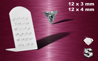 Presentoir de 24 boucle d'oreille zironc cristal griffe (12 paires) - argent 925 - triangulaire