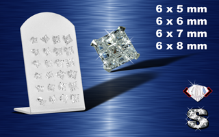 Presentoir de 24 boucle d'oreille zironc cristal griffe (12 paires) carre ciseles - argent 925 -