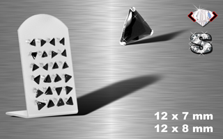 Presentoir de 24 boucle d'oreille zironc Noir griffe (12 paires) triangle - argent 925 - 7 et 8 mm