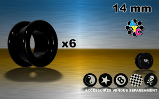 lot de 6 flesh tunnel acrylic noir - 14 mm. des pastilles avec logo son vendues sperammement sont compatibles.