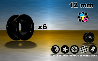 lot de 6 flesh tunnel acrylic noir - 12 mm. des pastilles avec logo sont vendues separemmement.
