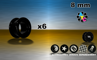 lot de 6 flesh tunnel acrylic noir - 8 mm. des pastilles avec logo son vendues sperammement sont compatibles.