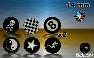 12 pastilles acryliques avec logo pour flesh tunnel de 14 mm (vendu separemment - voir reference compatible)