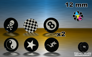 12 pastilles acryliques avec logo pour flesh tunnel de 12 mm (vendu separemment - voir reference compatible)