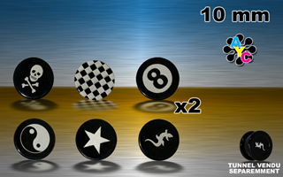 12 pastilles acryliques avec logo pour flesh tunnel de 10 mm (vendu separemment - voir reference compatible)