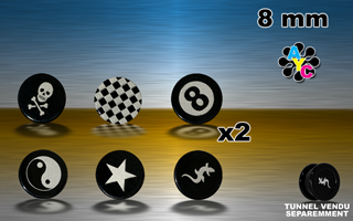 12 pastilles acryliques avec logo pour flesh tunnel de 8 mm (vendu separemment - voir reference compatible)
