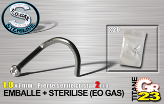 lot de 10 nose studs tit. gr23 - strass serti 2mm - 1.0 x 7 mm - emballe individuellement - sterilise. mentions au dos du sachet : matiere du bijou - date de peremption - type de sterilisation