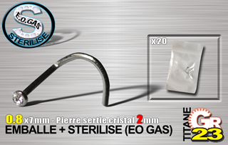 lot de 10 nose studs tit. gr23 - strass serti 2mm - 0.8 x 7 mm - emballe individuellement - sterilise. mentions au dos du sachet : matiere du bijou - date de peremption - type de sterilisation