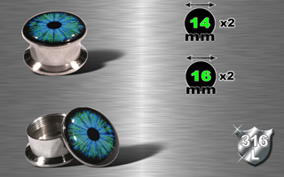lot de 4 plugs acier 316 l coffret - logo iris - protection acrylique - 14 et 16 mm