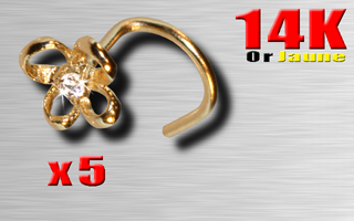 lot de 2 nose studs 1.0 x 7 en or 14 k - fleur - cristal zirconium 1.5 mm serti - 0.19 Gr