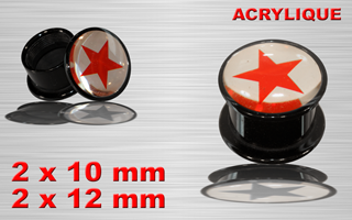 lot de 4 plugs boite acrylique - logo etoile miroir - protection acrylique translucide - 10 et 12 mm