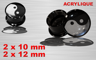 lot de 4 plugs boite acrylique - logo ying ynag miroir - protection acrylique translucide - 10 et 12 mm