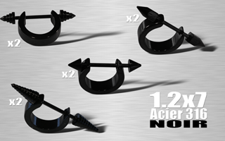 lot de 8 anneau acier 316 anodise noir - 1.2 x 7