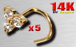 nose studs or 14 k - trefle - cristal zirconium serti - 1.0 x 7 mm - 0.15 Gr