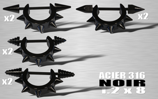 lot de 8 anneau acier 316 anodise noir - 1.2 x 8 mm