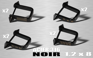 lot de 8xu en acier 316 anodize noir avec logo grave au laser - 1.2 x 8 - cone 3 mm