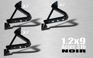 lot de 6 v acier 316 anodise noir avec strass - 1.2 x 9 - cone 3 mm