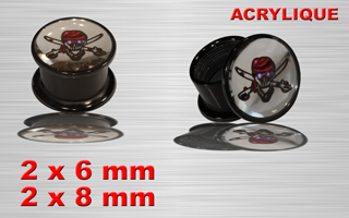 lot de 4 plugs boite acrylique - logo pirate miroir - protection acrylique translucide - 6 et 8 mm