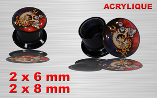 lot de 4 plugs boite acrylique - logo crane - protection acrylique translucide - 6 et 8 mm