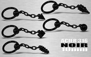 bcr acier 316 anodise noir avec logo pendentif - 1.2 x 8