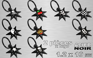 lot de 18 anneaux 1.2 x 10 acier noir avec logo sous protection acrylique - 2 pieces par models