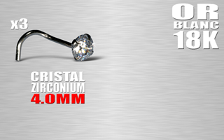 lot de 3 nose studs en or blanc 18 k - cristal rond 4 mm serti . 1.0 x 7 mm - 0.23 Gr