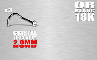 lot de 3 nose studs en or blanc 18 k - cristal rond 2 mm serti griffe - 1.0 x 7 mm - 0.10 Gr