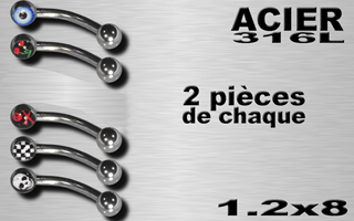 lot de 10 micro bananes acier 316 avec logo sous protection acrylique - 1.2x8 boule