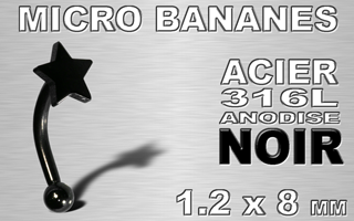 lot de 10 microbananes etoile acier noir 1.2x 8 - boule 2.5 mm - etoile 4 mm