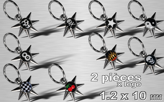 lot de 18 anneaux 1.2 x 10 acier avec logo sous protection acrylique - 2 pieces par models