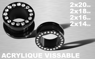 lot de 8 flesh tunnel vissable acrylique multi strass cristal - 2x 20 mm / 2x 18 mm / 2x 16 mm / 2x 14 mm